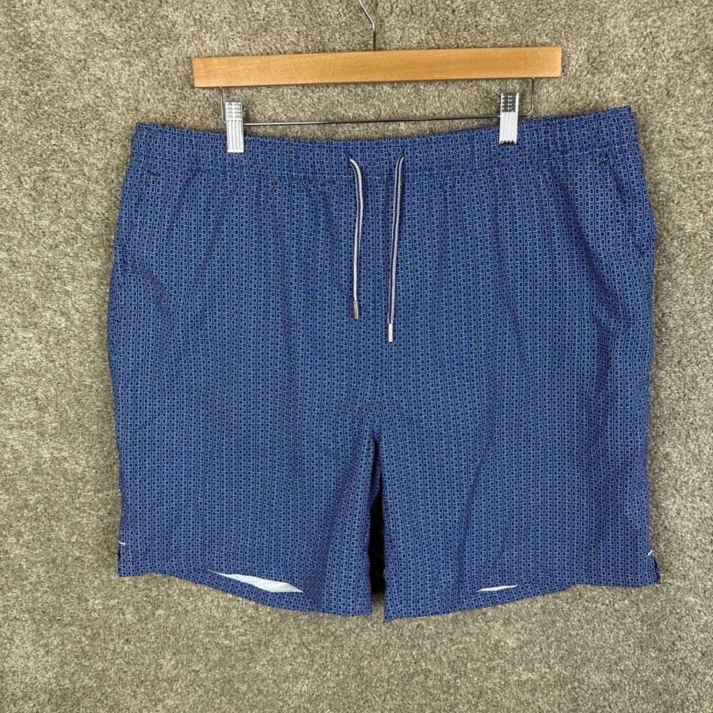 Peter Millar Seaside Collection Mens XL Blue Geometric Link Swim Trunks Shorts